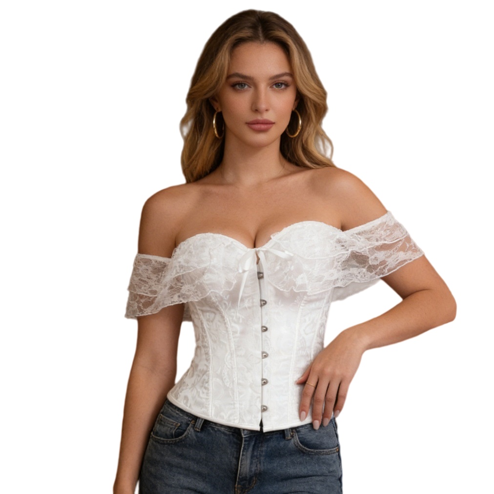 Lace Off-Shoulder Corset Top - Vintage Overbust Bustier Tummy Control Shapewear